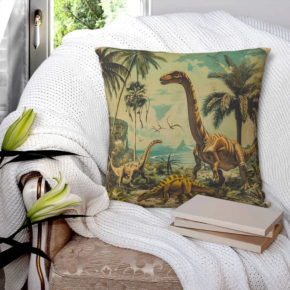 

Винтажная квадратная наволочка с изображением динозавров Юрского периода, чехол для подушки, декоративная наволочка для дома, дивана, гостиной