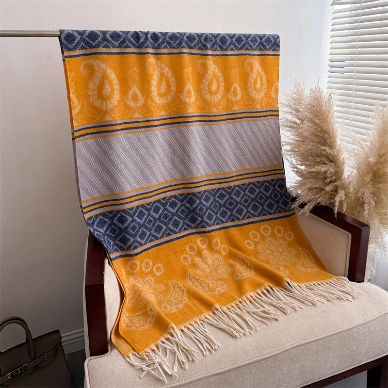 2025 موضة جديدة الكشمير وشاح شتاء دافئ للنساء أنيقة الكورية نمط طباعة مزدوجة الوجهين يلتف منديل شال الأوشحة #4