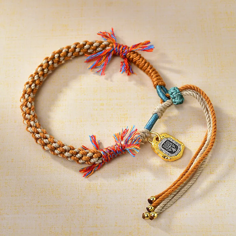 New Tibetan Colored Orange Hand Rope Hand Woven Bracelet Tangka God of Wealth Green Tara Zakiram Bracelet Size Adjustable