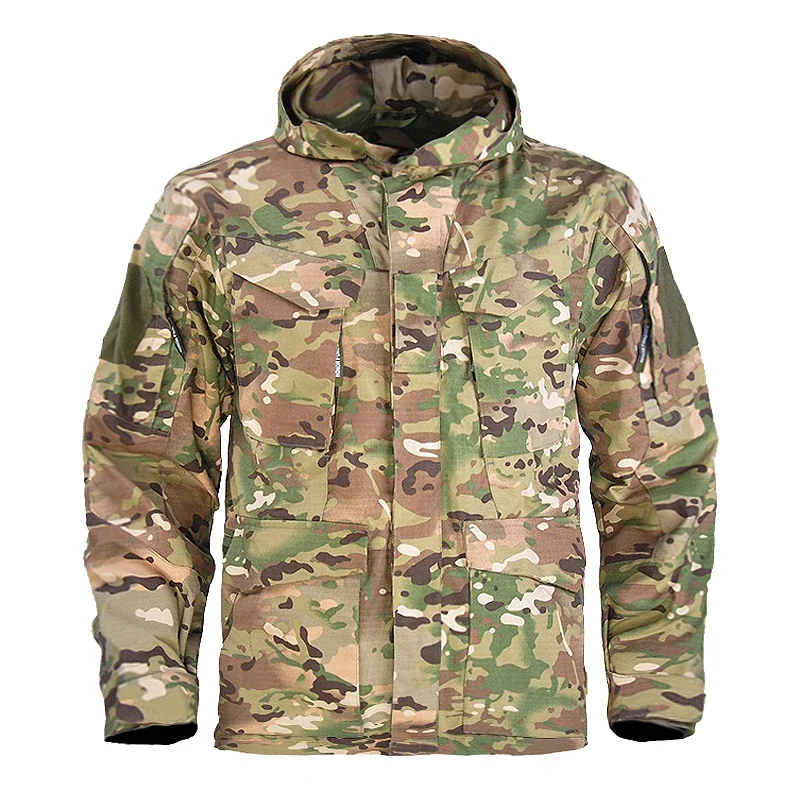 M65 Camouflage Tactical Jackets Mens Waterproof Flight Pilot Hunting Clothes Windbreaker Coats Hoodie Multi Pocket