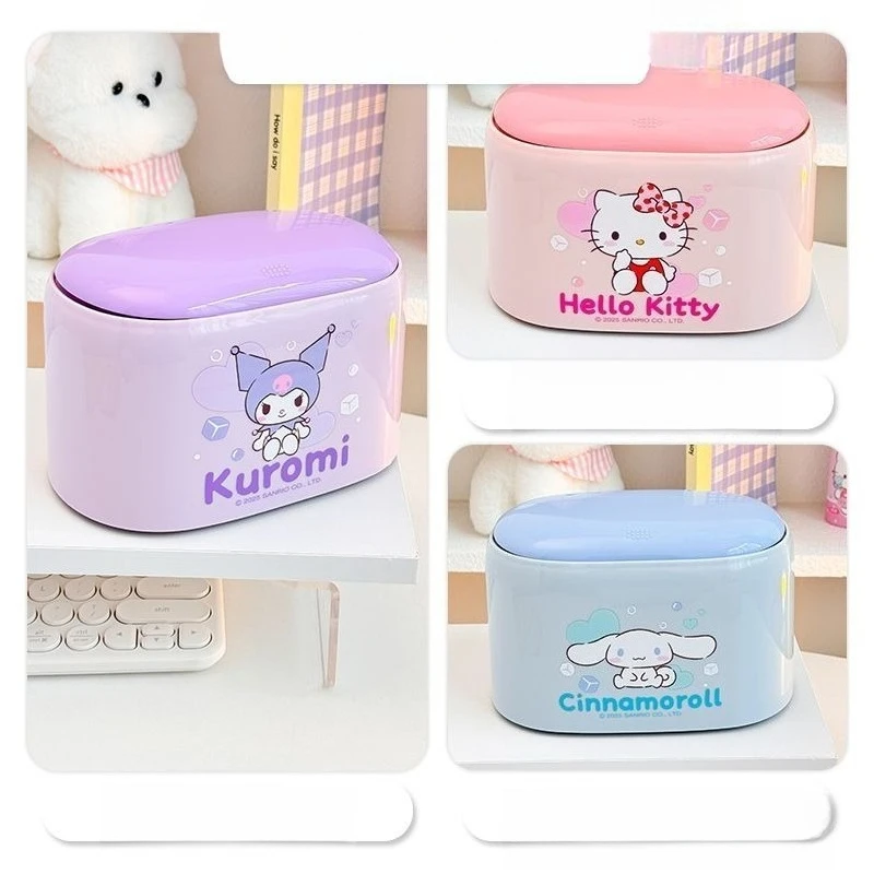 Cute Sanrio Small Desktop Wastebasket Cinnamoroll Kuromi Hello Kitty Kawaii Cartoon Anime Office Bedroom Holiday Gifts Fashion view 5
