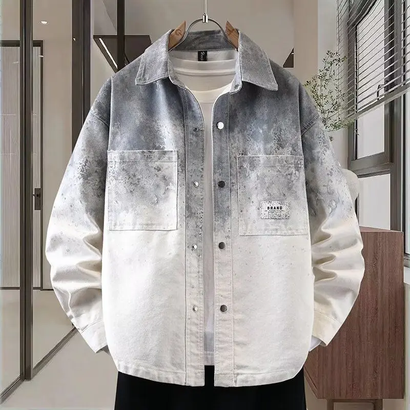 

Men's Loose Casual Long Sve Denim irt Spring Autumn adual Color Jaet Coat Button Sle Polyester Fiber UV Protection