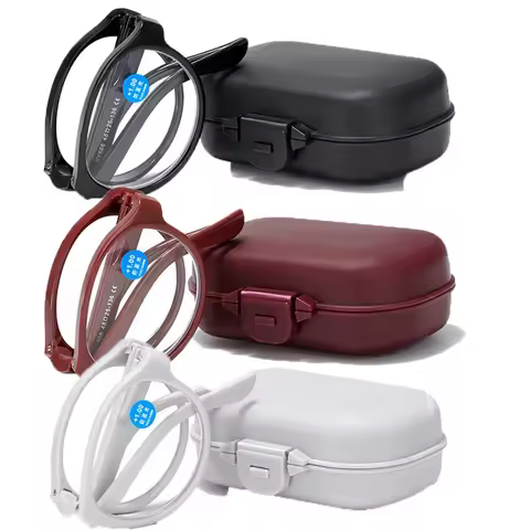 3 Colors Men Women Folding Reading Glasses Ultralight Presbyopia with Box Unisex Round Anti-blue Light Far Sight Eyeglasses