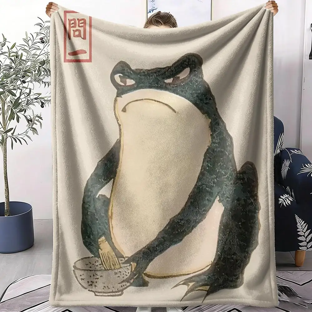 Vintage Matsumoto Hoji Frog Throw Soft Flannel Throw Summer AC Blanket Lightweight Cool Nap Blanket for Sofa Bed Couch Travel