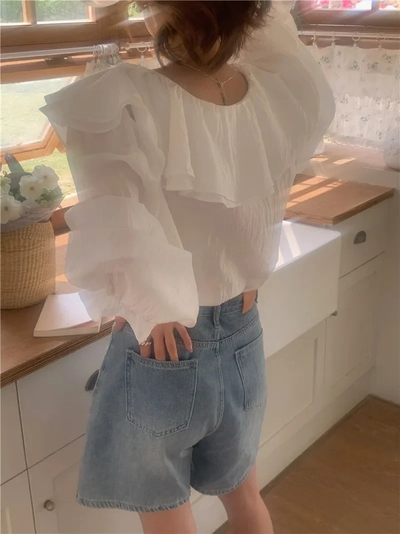 Summer Women Blouse Spring Shirt Female Woman Blouse Maxi Blusas Chiffon Casual Elegant Vintage Long Sleeve Oversize Loose White