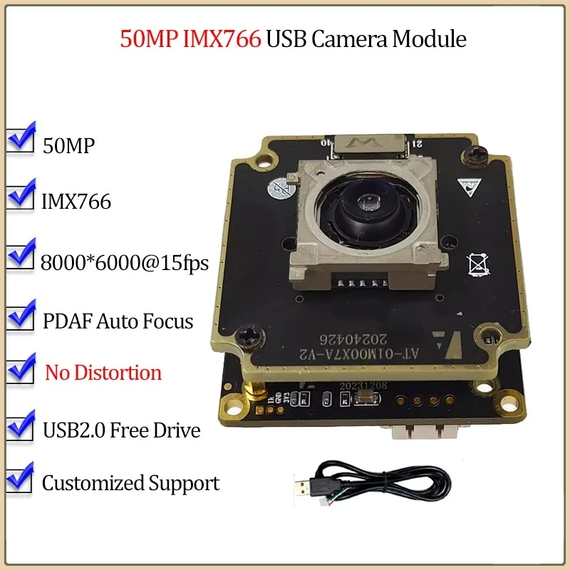 

USB2.0 Camera Module 8160 x 6120 IMX766 50MP PDAF High Speed AF for Conference, Live Streaming UVC Free Drive Webcam Plug & Play
