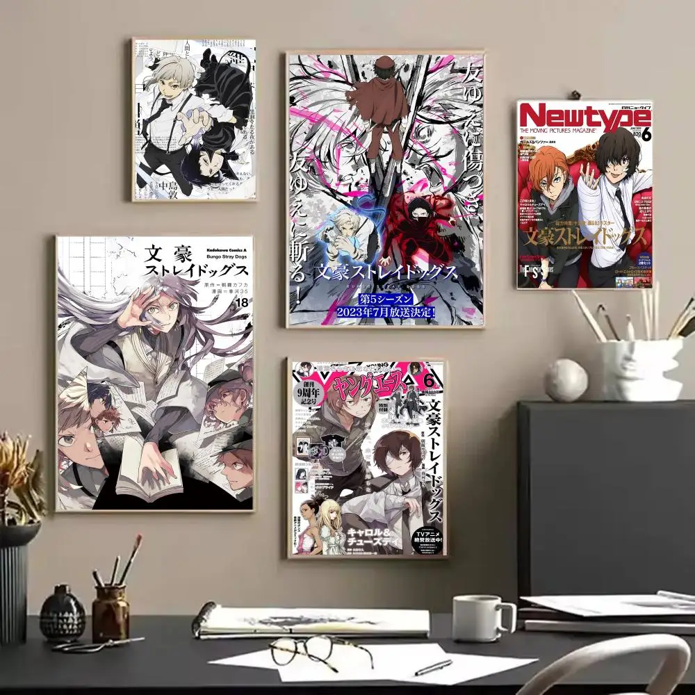 Bungo S-Stray Dogs Anime Poster Stickers Painting Self-Adhesive Art for Bedroom Living Room Home Decor Modern Wall Decals Gift