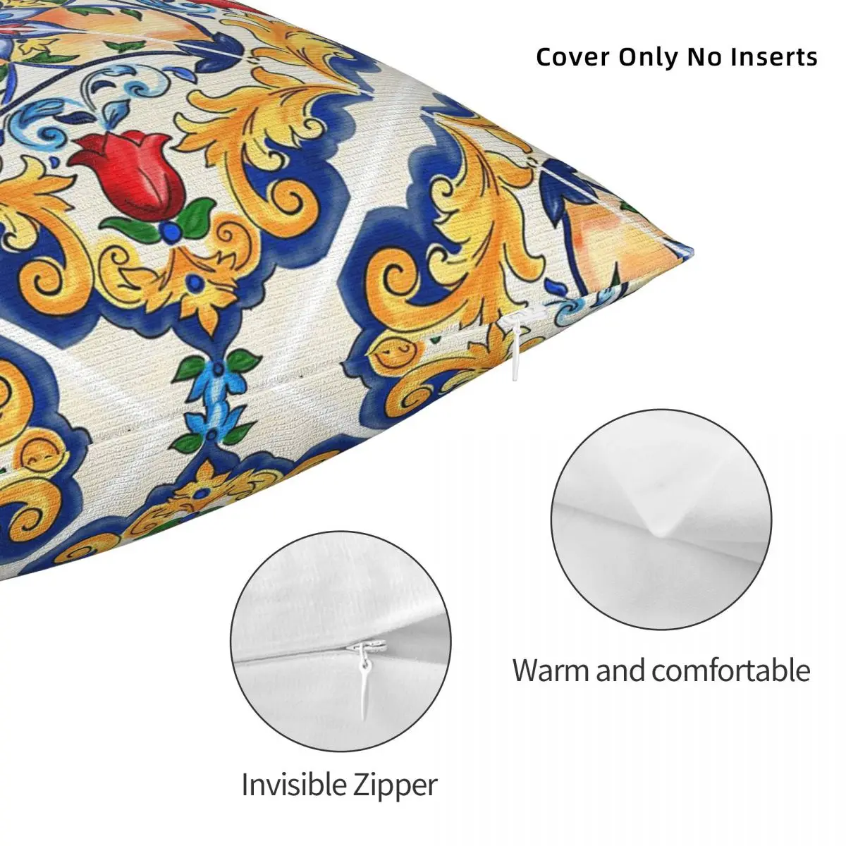 Sicilian Majolica Colourful Floral Flourishes Tile Pattern Pillowcase Pillows Cover Cushion Comfort Throw Pillow Cushions Used