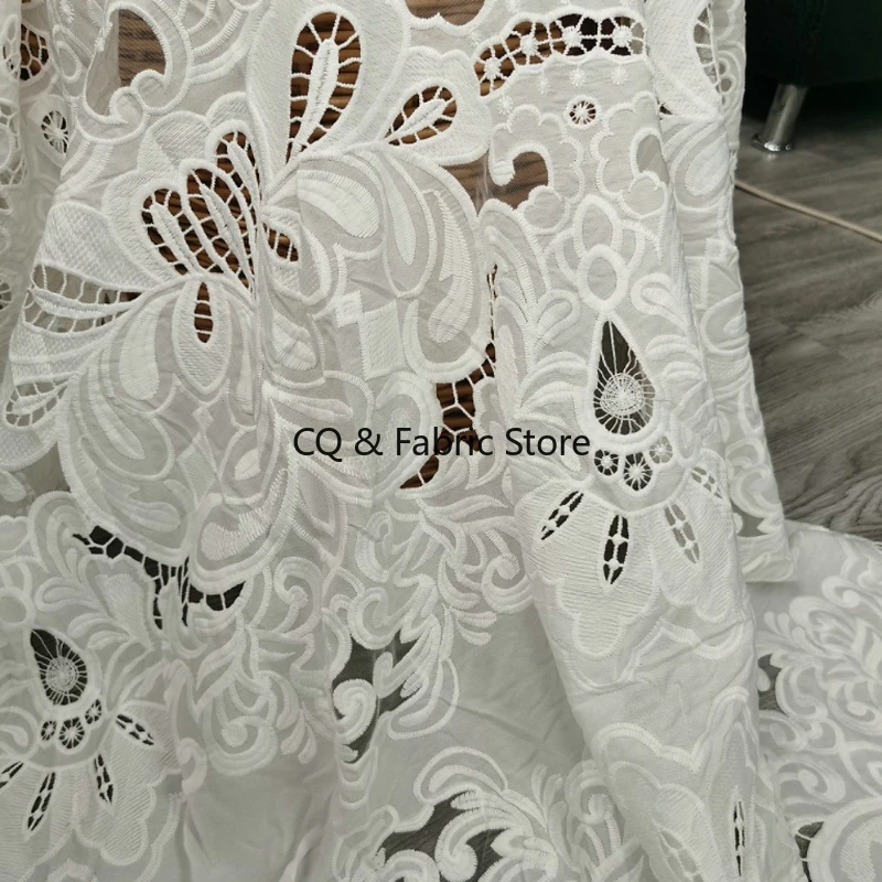 Off White Cotton Lace Fabric For Women, Making Skirt Clothing, Wedding Dress Fabric, DIY Women's Embroidery, Hollow Cloth