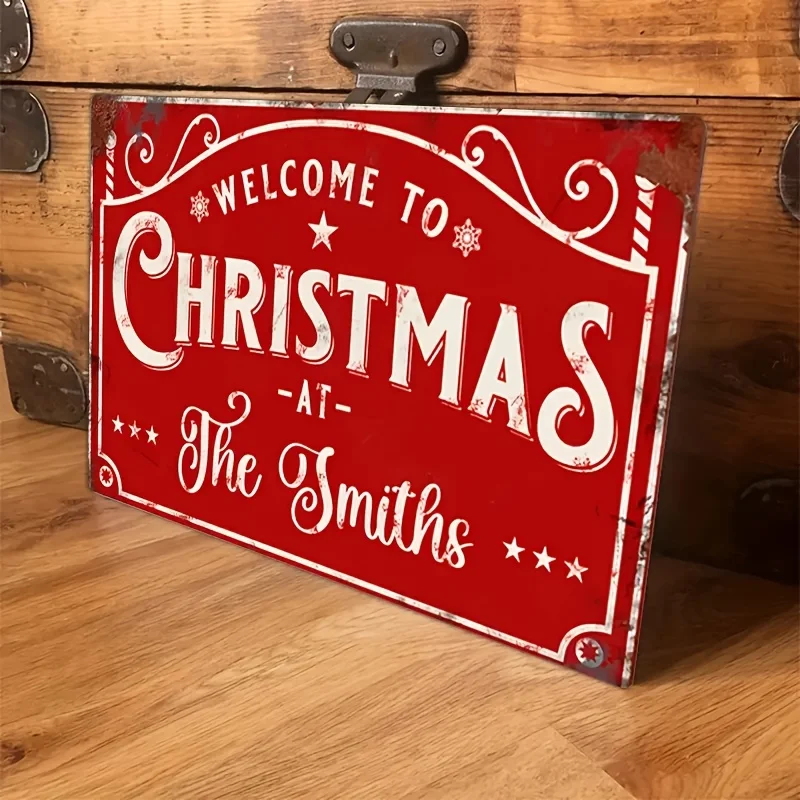 Personalized Family Name Merry Christmas Metal Sign - Vintage Name & Year Wall Decor, Scratch & Water Resistant Aluminum - view 4