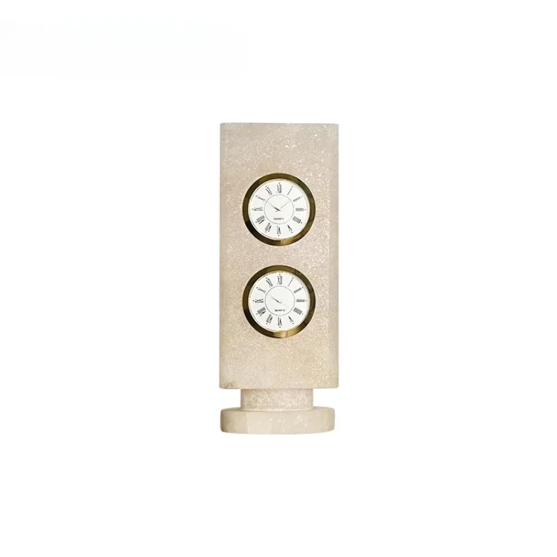 

Creative Design Marble Art Home Decoration Twin Clock Alabaster Stone Ornaments Table