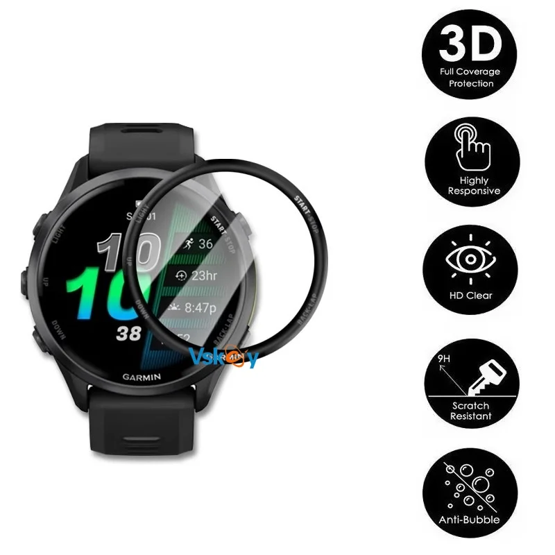 100 peças protetor de tela de borda curvada 3d para garmin forerunner 570/forerunner 970 relógio inteligente película protetora de cobertura completa