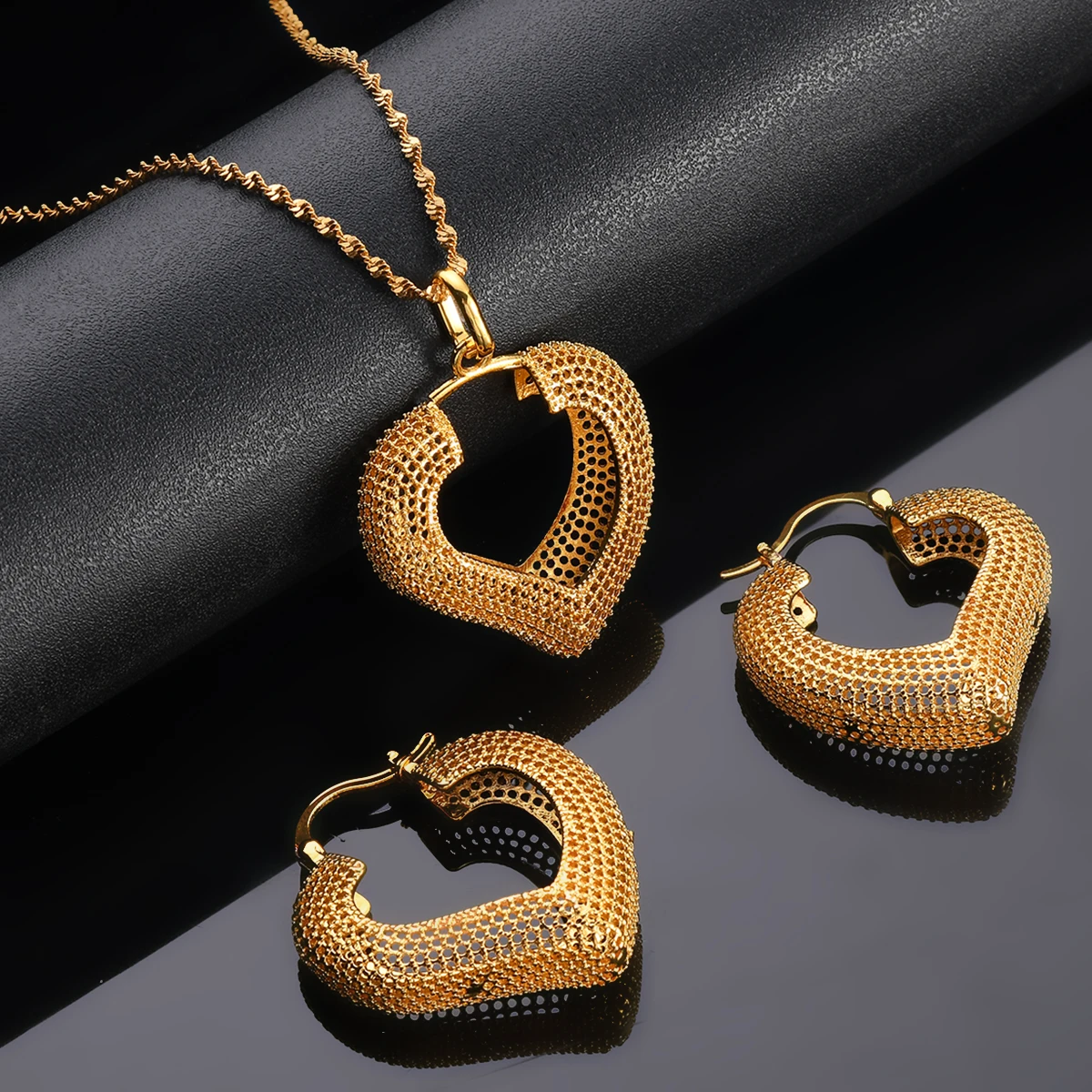 العصرية أقراط قلادة للنساء مجموعة قلادة الذهب اللون دبي مجوهرات مع حبل أسود الاثيوبية ارتداء اليومي هدايا المناسبات #2