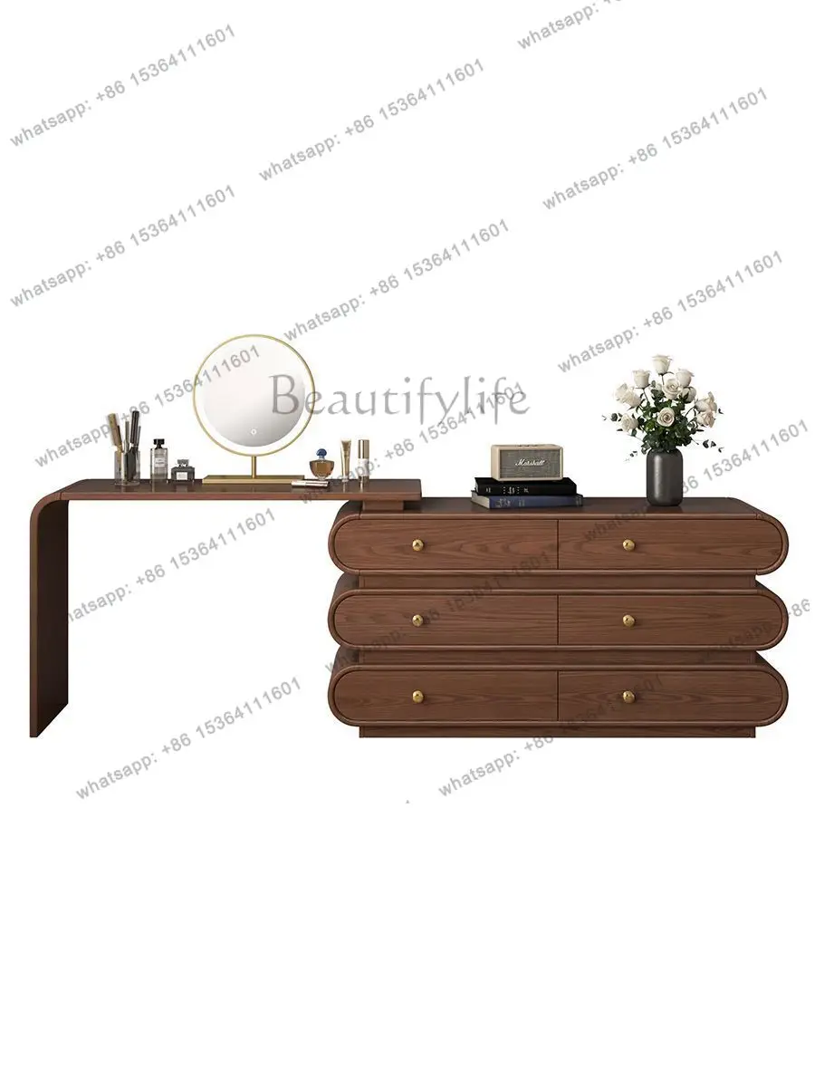 

Simple French retro makeup table retractable solid wood antique American bedside cabinet