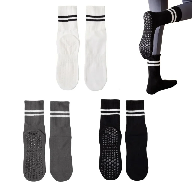 3 أزواج من جوارب اليوغا النسائية غير القابلة للانزلاق، جوارب بيلاتيس قطنية، جوارب رقص باليه للرياضة واللياقة البدنية #3