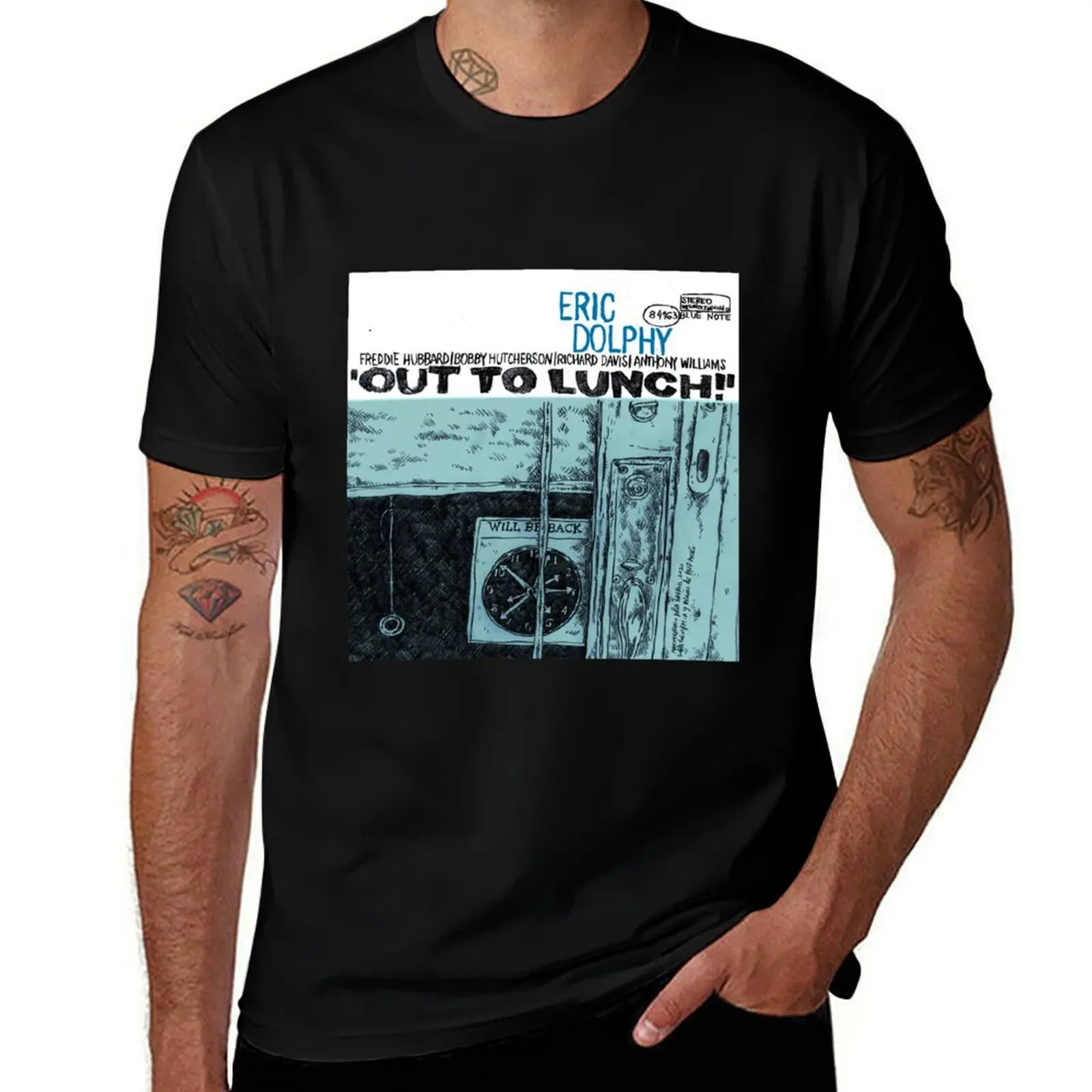 Eric Dolphy′s Out to Lunch! album cover redrawn by Maximiliano Lopez Barrios T-Shirt Basic Plain Short Sleeve Crew Neck Tee