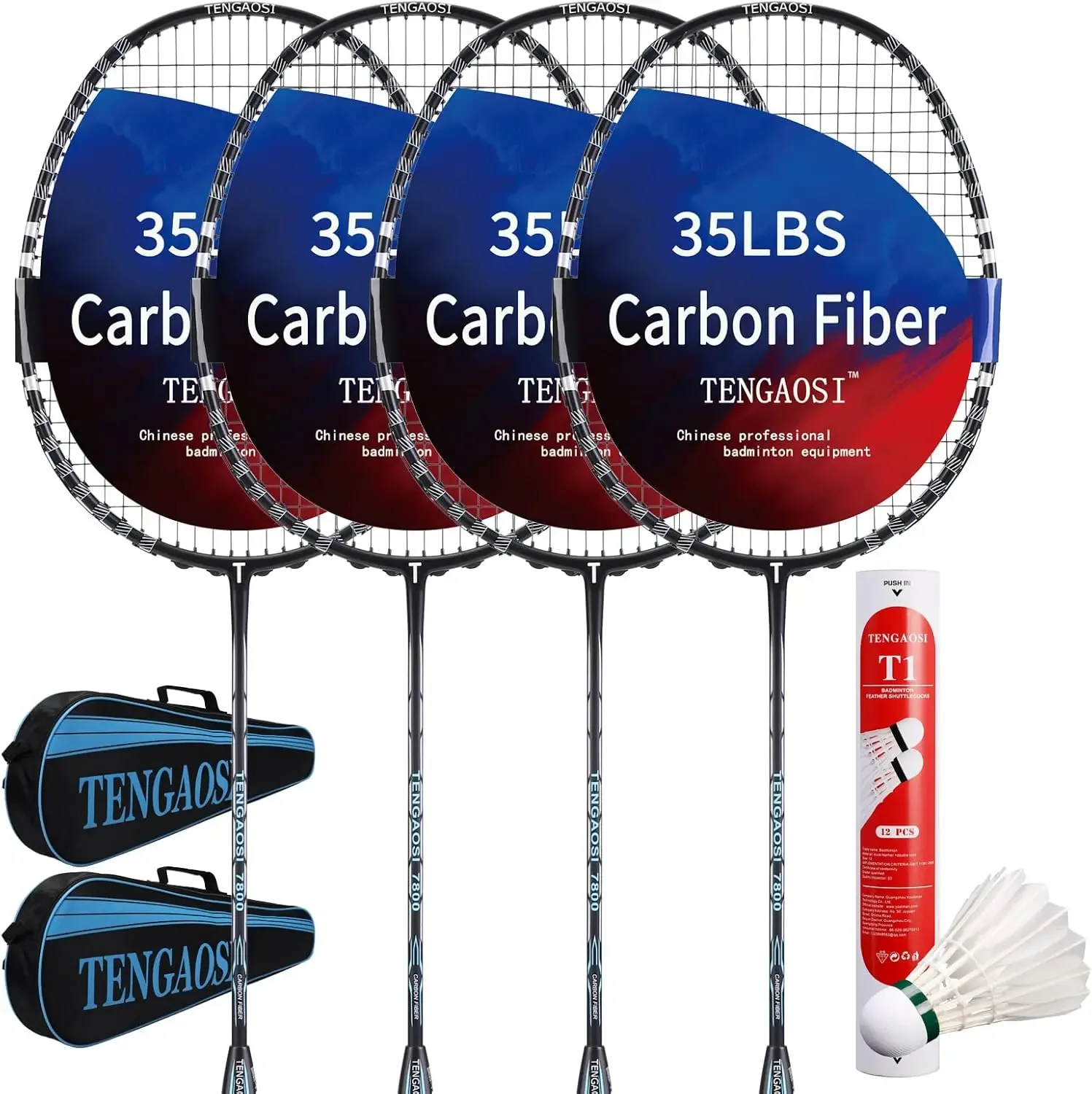 Badminton Rackets Set of 4 Sports Outdoor Backyard or Indoor Badminton Game Set with Shuttlecocks- Includes 4 Black