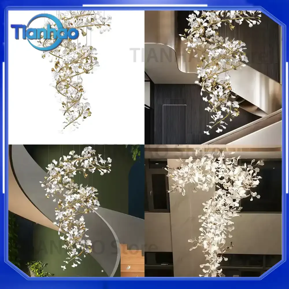 For Ginkgo biloba villa high loft living room chandelier designer light luxury art hollow stairs duplex floor chandelier