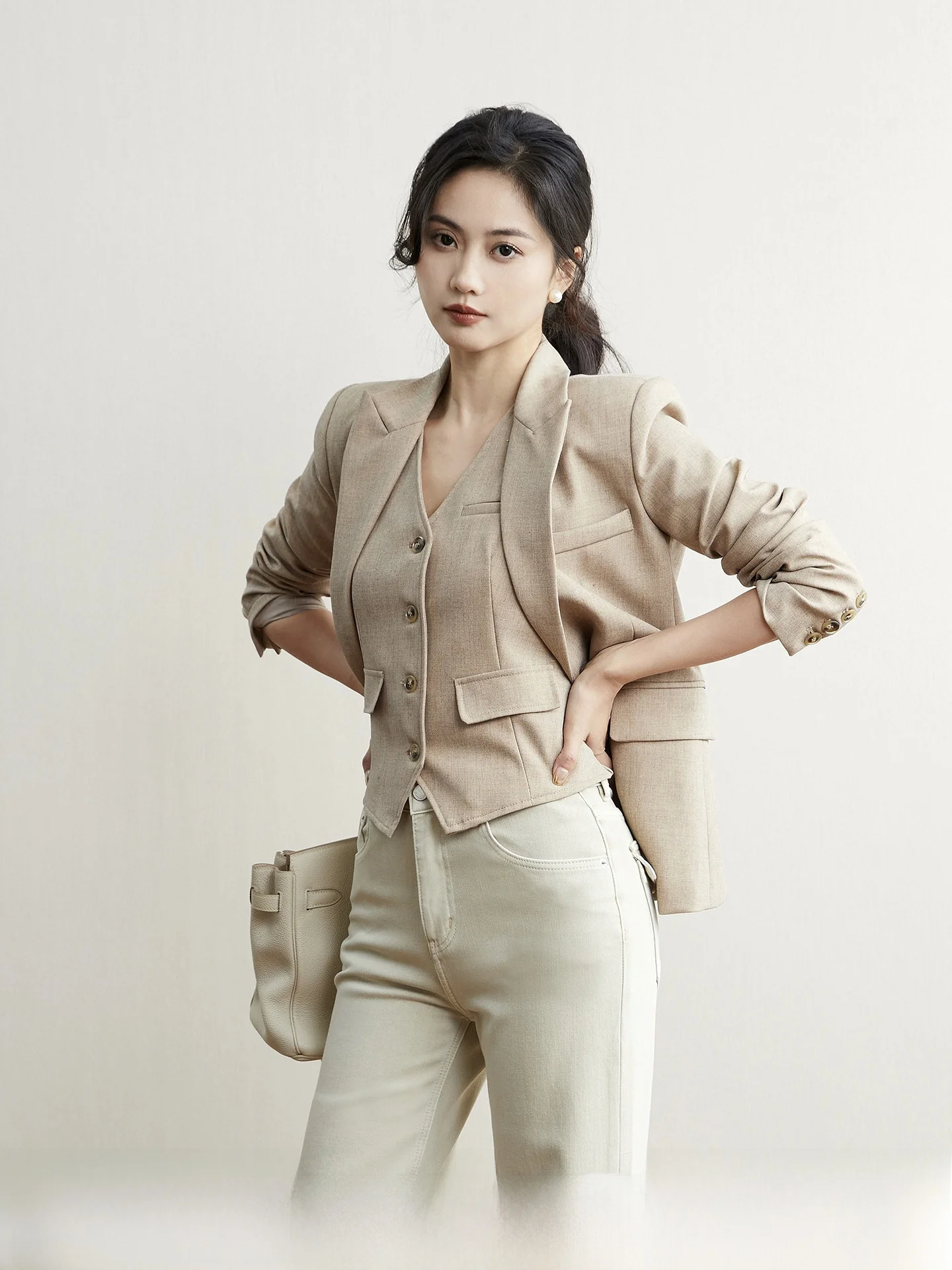 

TAIYANG OFFICE Women's Suit Vest Set Spring Commute High Waist Short Length Long Sleeve Office Fashion Two Piece Set