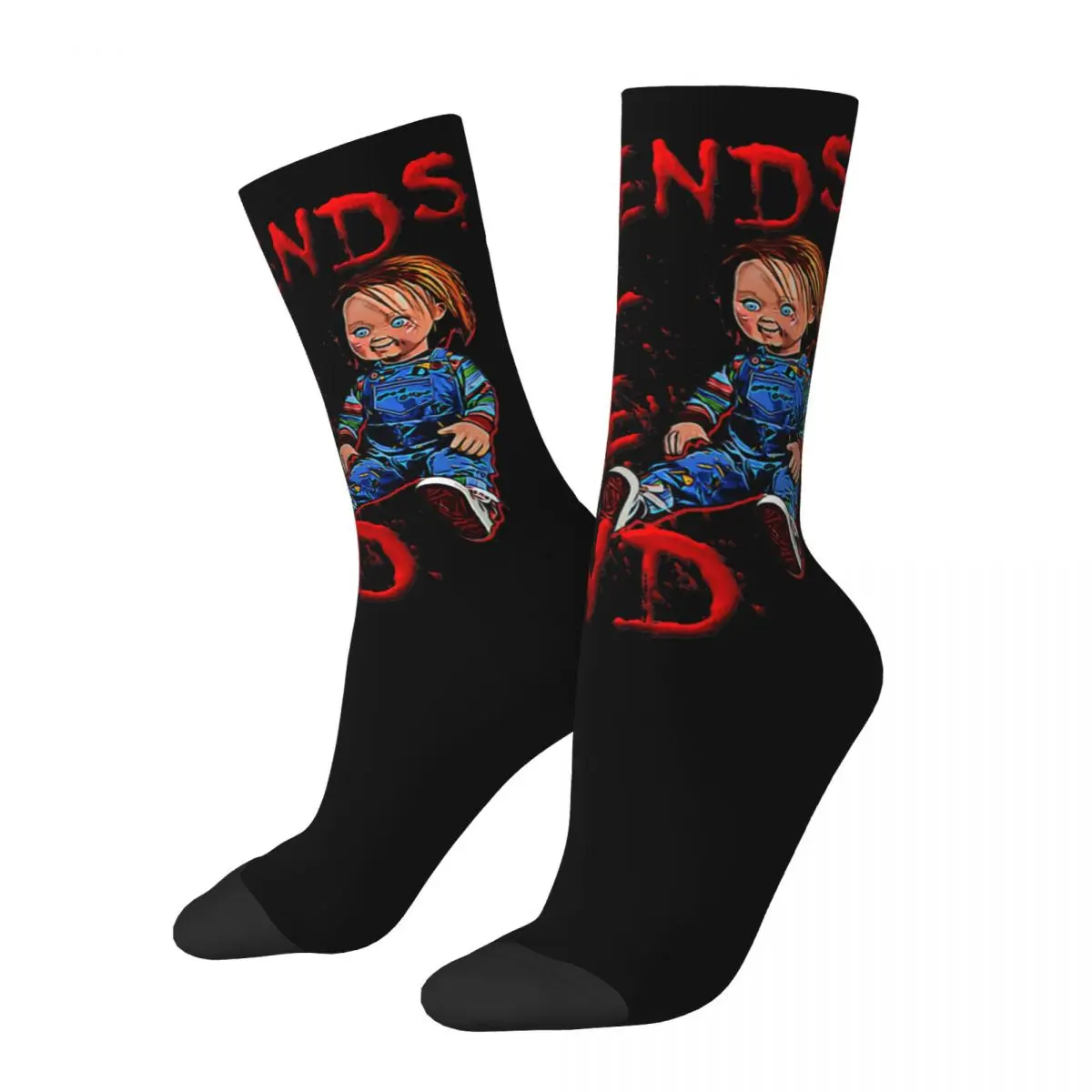 Fashion Friends Till The End Soccer Socks 80s Scary Horror Good Guy Chucky Polyester Crew Socks for Unisex