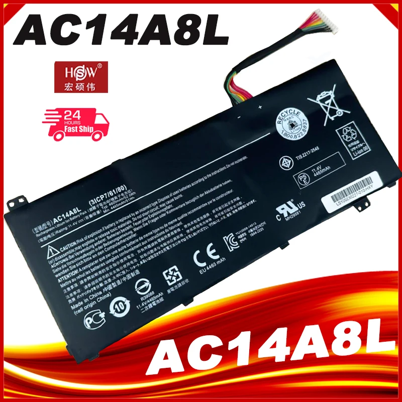 Laptop Battery AC14A8L For Acer Aspire VN7-571 VN7-571G VN7-591 VN7-591G VN7-791G MS2391 KT.0030G.001 11.4V