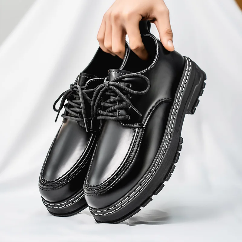 Thick Sole Formal Black Men Leather Shoes Designer Platform Casual Shoes Wedding Dress Oxfords Shoes Men Work Shoes