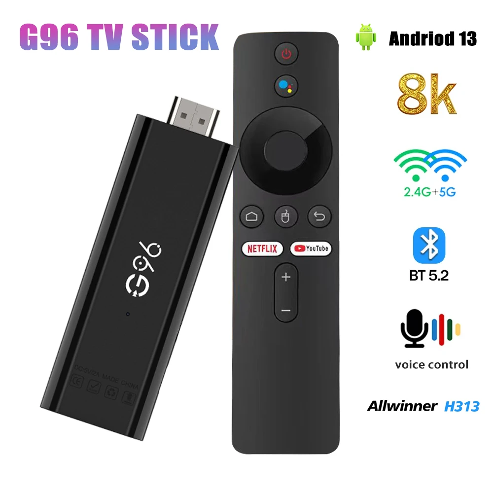 Android13.0  IR control 8K Smart TV Box AllwinnerH313 Quad Core Cortex A53 Support 8K Video G96 ATV Mini  TV Stick Q6