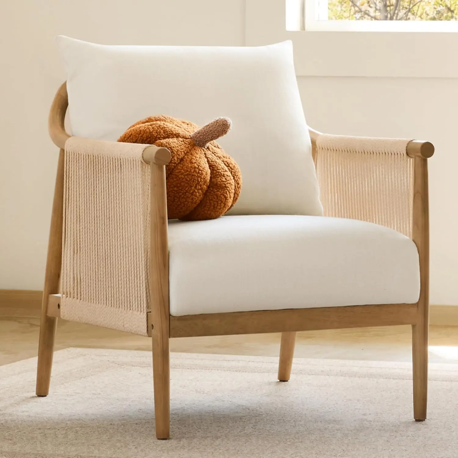 Braid Accent Chair Wood Frame Paper Cord Armrest, Customized