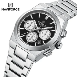 NAVIFORCE-Reloj de pulsera de cuarzo para hombre y mujer, cronógrafo informal, resistente al agua, con correa de acero inoxidable, con indicador de Fecha