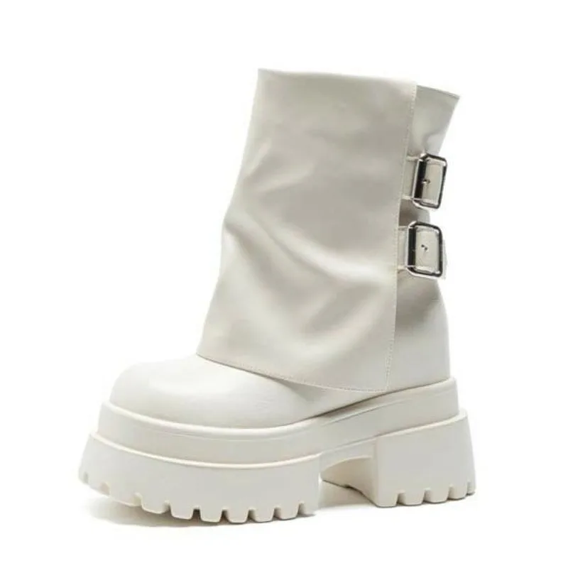 

Женские ботинки на платформе 10 см, мотоциклетные пикантные женские ботильоны в стиле панк из натуральной кожи, весенне-осенние непромокаемые ботинки