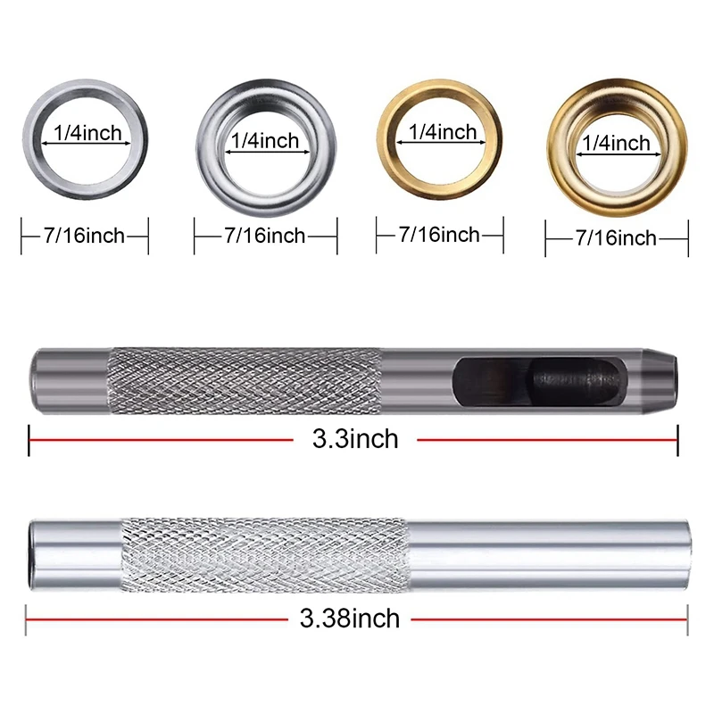 AB35-200 Sets 1/4 Inch Grommet Kit Grommets Eyelets With 6 Pieces Install Tool Kit, 2 Colors