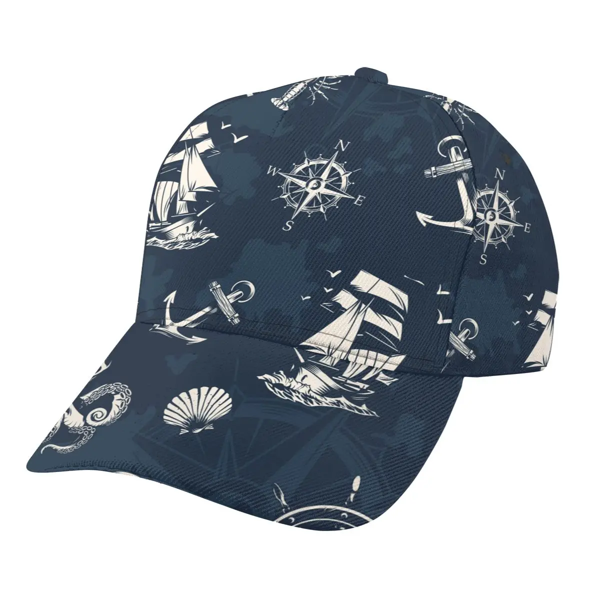 

Unisex Outdoor Sport Sunscreen Baseball Hat Running Visor Cap Ocean Ship Anchor And Octopus