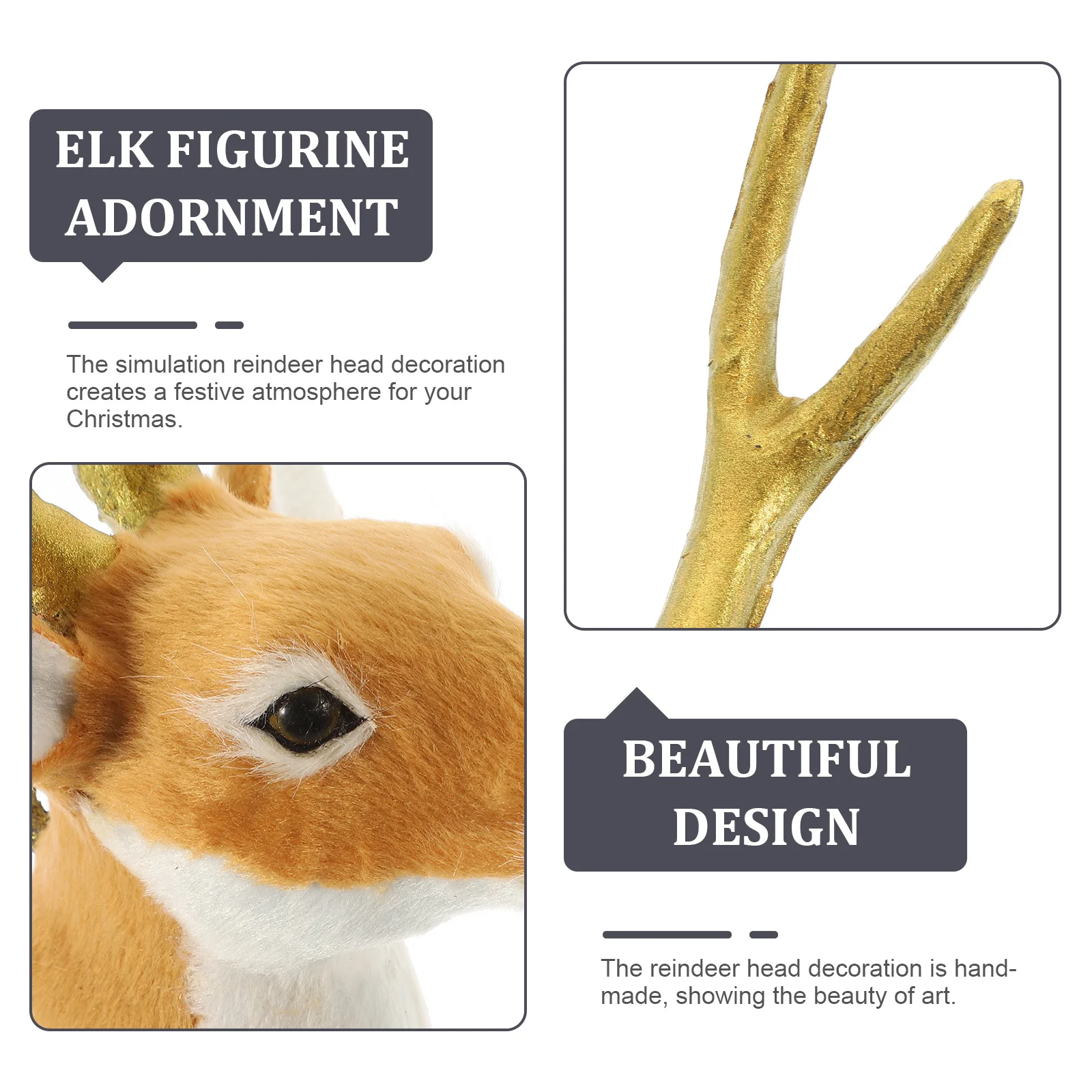 Simulated Deer Head Christmas Photo Props Simulation Elk Statues Figurines Decorations Desktop Ornament