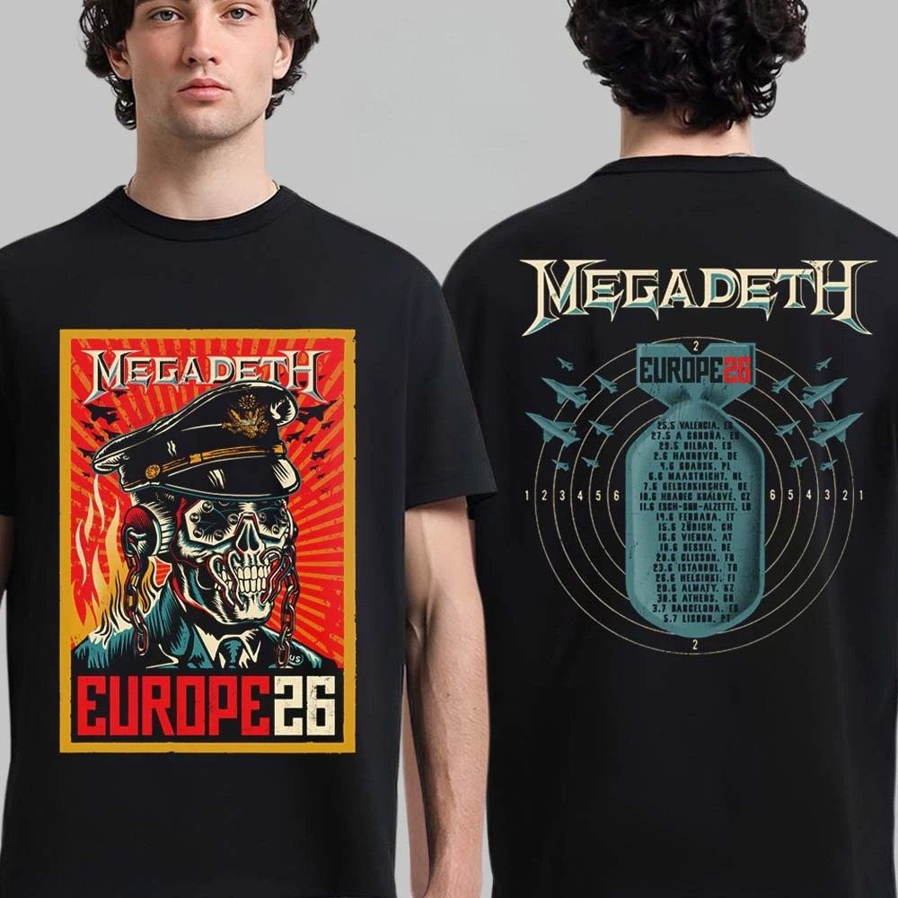 Megadeth Europe 2026 Tour Graphic Merch T Shirt Summer Cotton Unisex Men‘s Women's T-Shirts Y2k Fans Casual Tee Streetwear