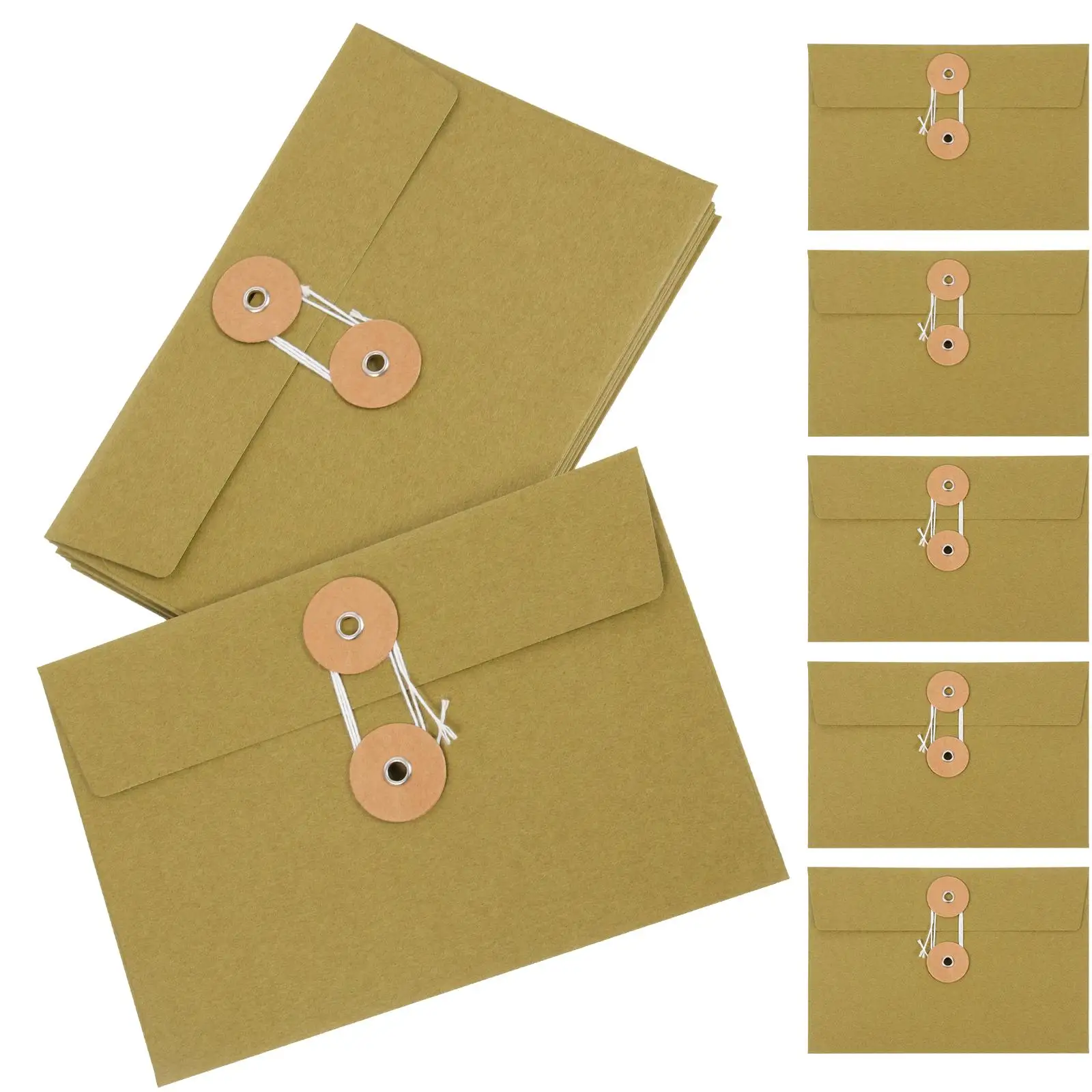10 Pcs Paper Folders Retro Buckle Envelope Bags Vintage Postcard Envelopes Thickened File Bags String Envelopes Office