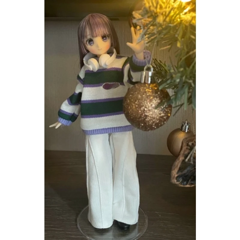Ob24 Doll Clothes Color Blocked Striped Round Neck Hoodie White Sports Pants Crossbody Bag Model for Action Figures Body
