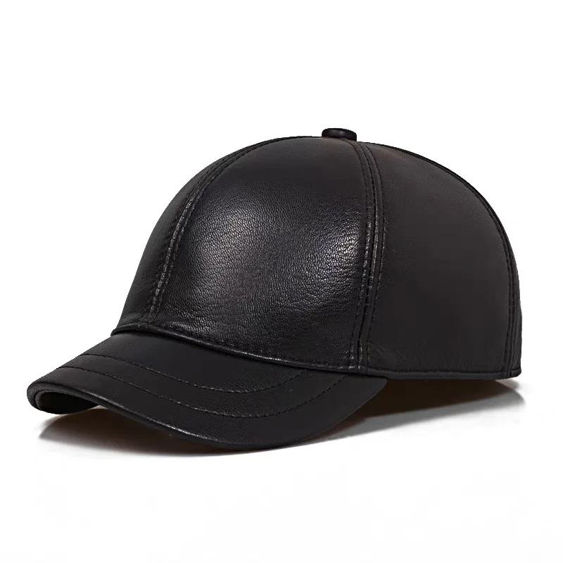 2025 Spring Man Genuine Leather Baseball Caps Male Casual Sheepskin Short Eave 56-60 Adjustable Splice Flight Hats