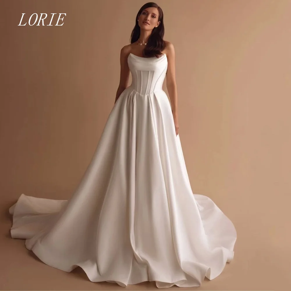 LORIE Elegant A Line Civil Wedding Dress Strapless Bridal Dresses Luxury Plain Bow Engagement Wedding Gown Customized 2026