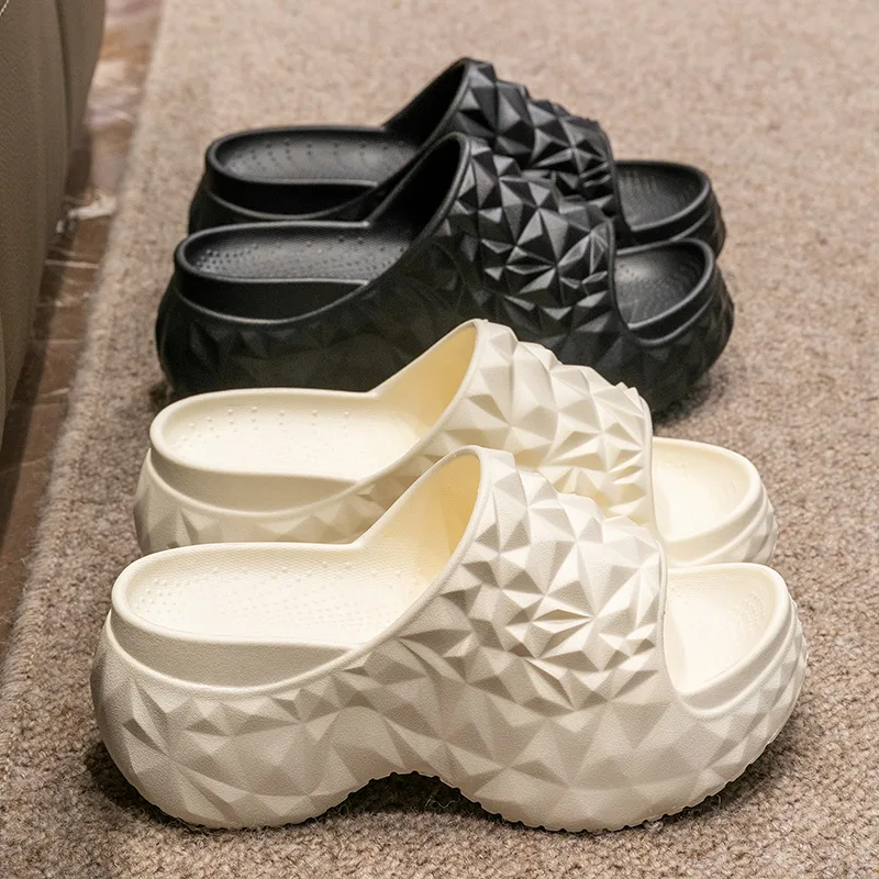 

Women Summer Fashion Slippers Non Slip Thick Sole 10cm Height Durian Pattern Sandals Beach Slide Shoes