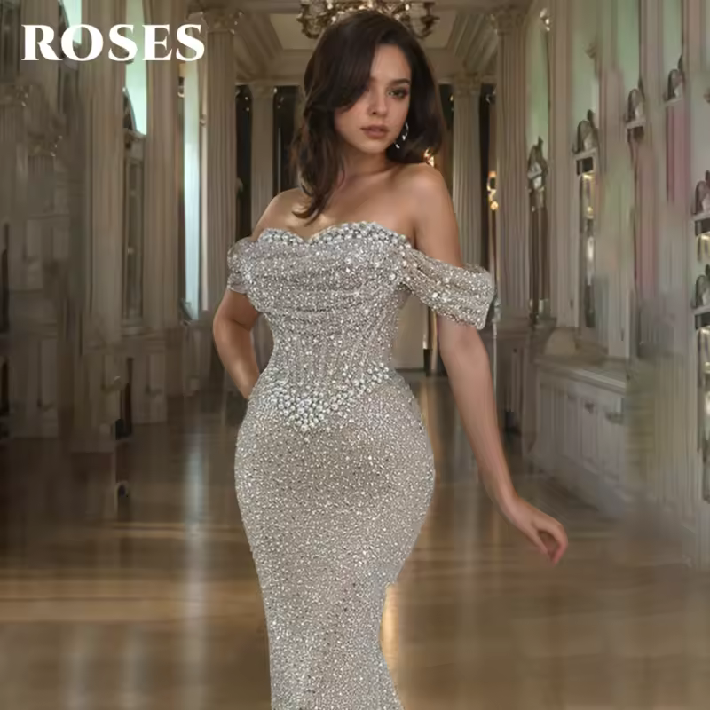 ROSES Pearl Gorgeous Prom Dress Sweetheart Off the Shoulder Hollow Prom Gown with Fishbone Shiny Sequins Formal Gown Customized - Image 2