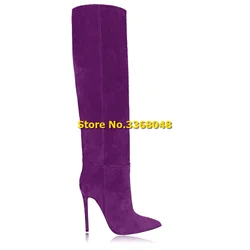 Sude Knee High Boots Slip On Solid 2024 Fashion Women Winter Shoes Sexy Pointed Toe Stiletto High Heel Hot Sale Boots