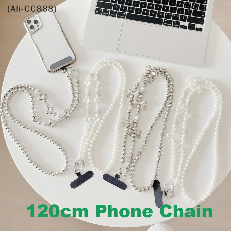 120Cm Love Bowknot Bead Chain Long Lanyard Handheld Cell Phone Chain Cute New Crossbody Phone Strap