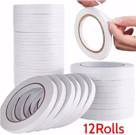 12 Rolls Double Sided Adhesive Tape 8M Ultra-thin White Strong Tape Sticker for Home Office Craft Double Sided Tape Sticky Paper