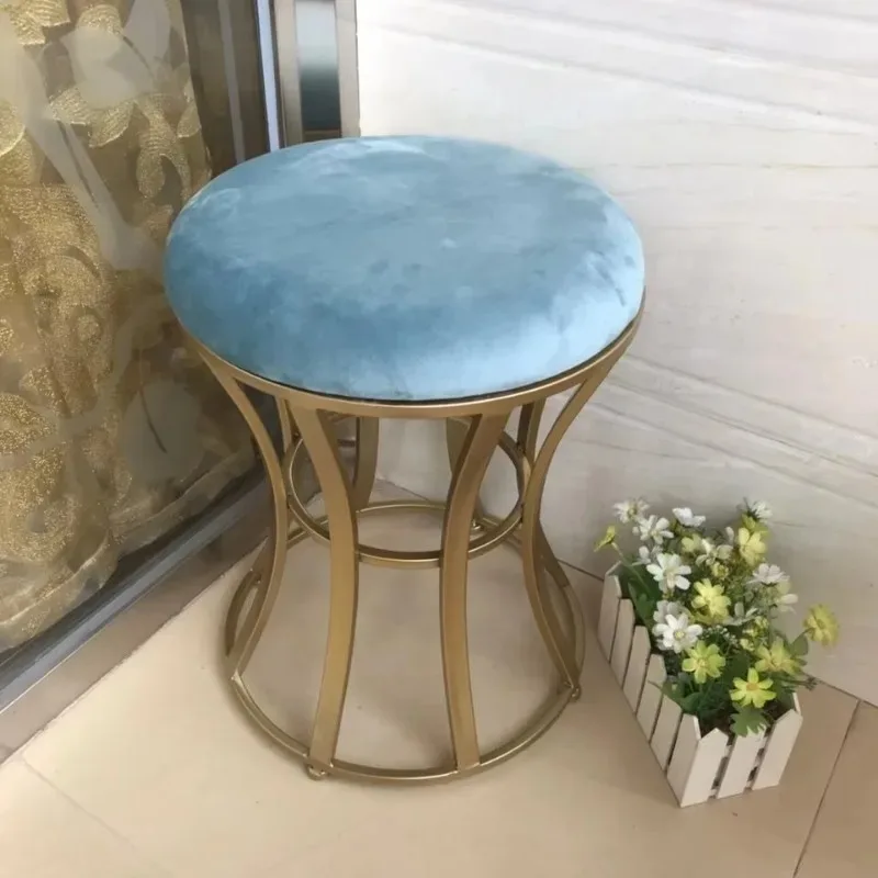 Modern Simple Wrought Iron Ins Makeup Chair Golden Bedroom Dressing Stools Small Round Stool Girl Ottomans Living Room Furniture