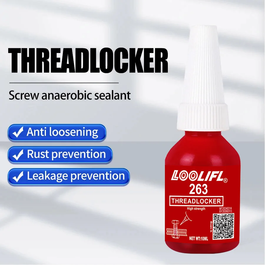 10ml 263 無酸素接着剤 高強度 - 金属ボルトナット用緩み止め接着剤 耐熱防振 赤色シーラント