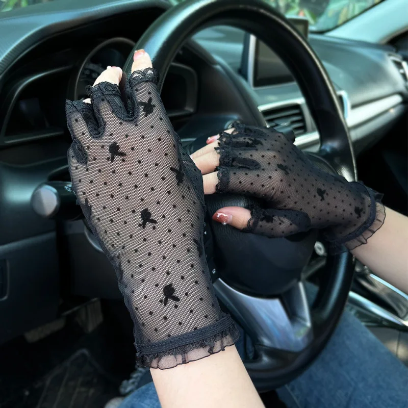 Seksowne siatkowe koronkowe rękawiczki z filtrem przeciwsłonecznym z półpalcami Cosplay występ na scenie etykieta letnie kobiety oddychające cienkie jazda na rowerze
