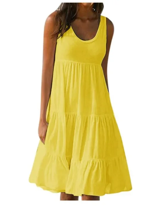 Women Causual O Neck Sleeveless Ruffles Mini Dress Boho Solid Beach Sundress Oversized Loose Dress 2025 Summer New