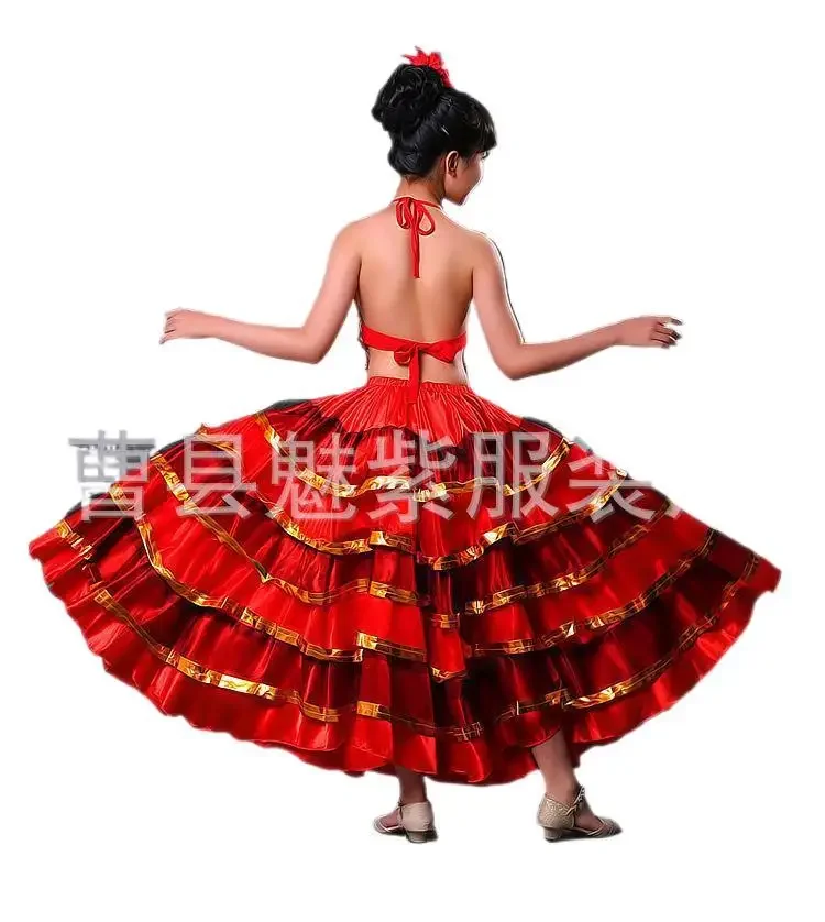 Children's performance attire Spanish bullfighting dance grand swing skirt opening dance skirt stage performance attire girl red