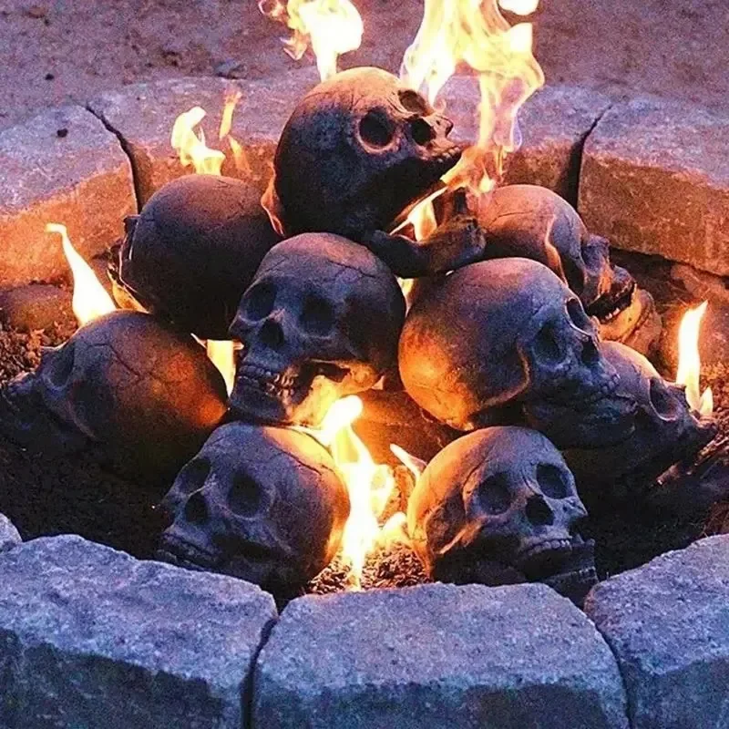 Terrifying Skull Fire Pit Halloween Decoration Reusable Ceramic Fire Pit Simulation Skull Props Horror Ceramic Fireplace Burnin