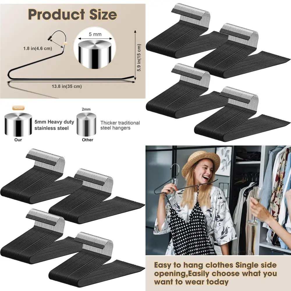 

80-Pack Metal Non-Slip Open-End Pants Hangers with Anti-Rust Chrome and Rubber Coating for Trousers, Slacks, and Skirts - Heavy